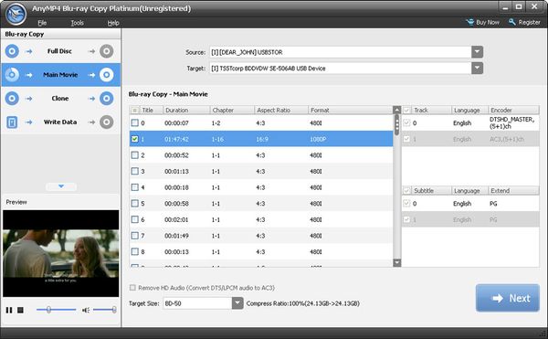 AnyMP4 Blu-ray Copy select clone mode