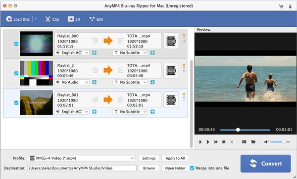 AnyMP4 Blu-ray Ripper for Mac main screen