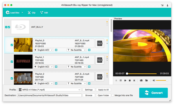 4Videosoft Blu-ray Ripper for Mac disc preview