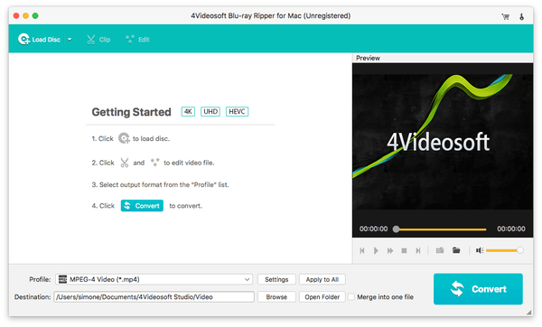 4Videosoft Blu-ray Ripper for Mac main window