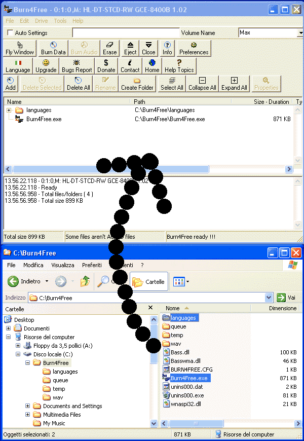 >burn4free Mode 1 : Classic, drag from explorer/desktop to the Burn4Free main window.