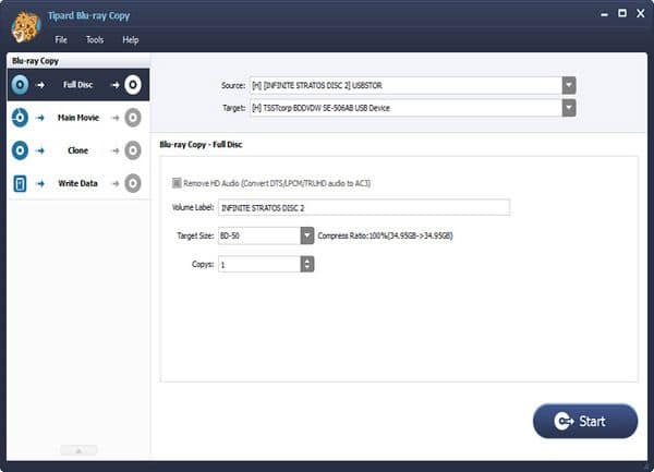 Tipard Blu-ray Copy full disc settings